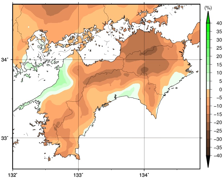秋降水量変化分布図のグラフ